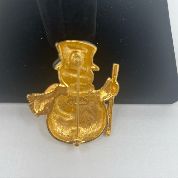 Napier vintage gold tone Festive Snowman Brooch with Black Hat and Red Scarf - Picture 6 of 8